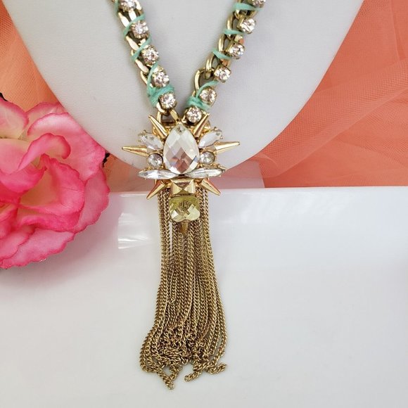 BAUBLEBAR Gold Tone Rhinestone Chain Pendant Necklace 24" long - Picture 12 of 12